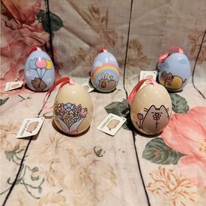 Pusheen Set of 5 Tin Easter Bunny Eggs / Ornaments New with Tags 2.2 inches